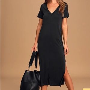 Lulus Washed Black Midi T-Shirt Dress